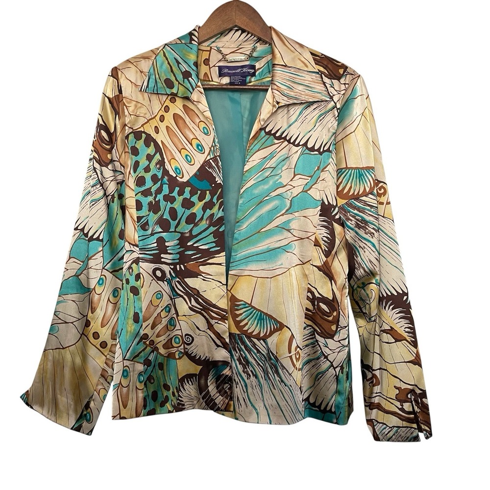Russell Kemp Womens Blazer Silk 6 Multicolor Butterfly Print Artsy Whimsical